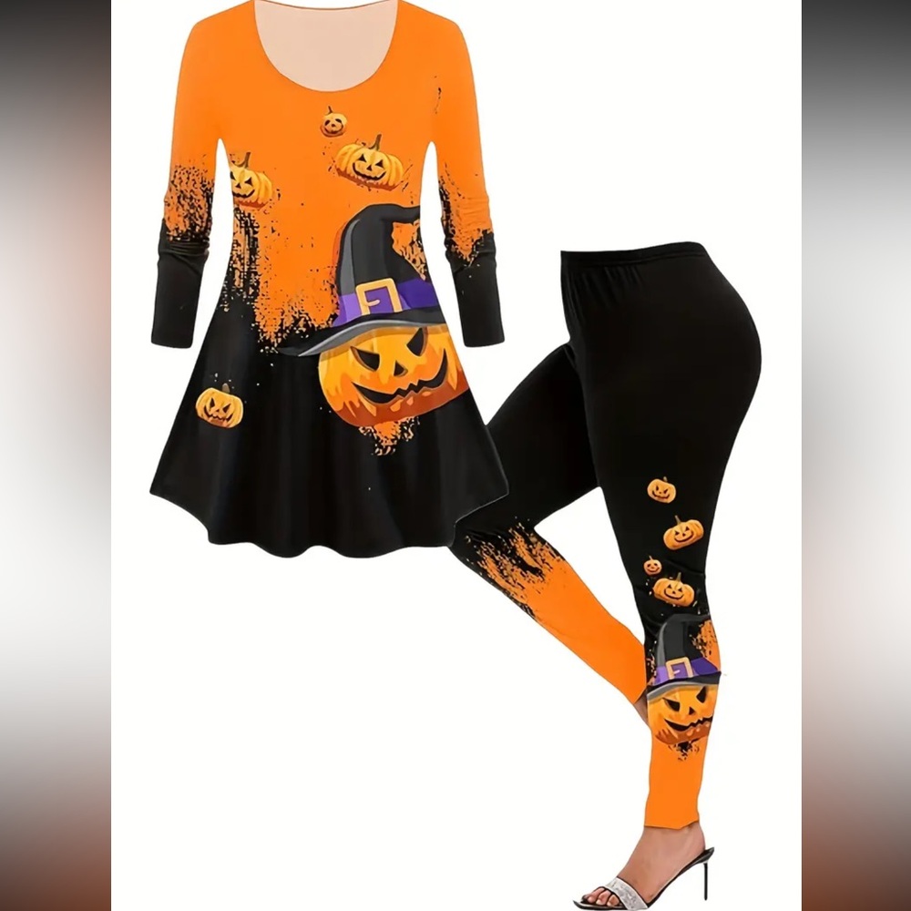 🎃 Women's Halloween Two-pcs Set of Printed T-Shirt and Base Pants 2pcs